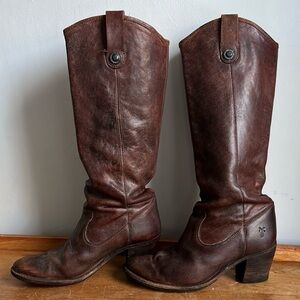 Frye Jackie Button Boots Tall in cognac coloured leather women's 8.5